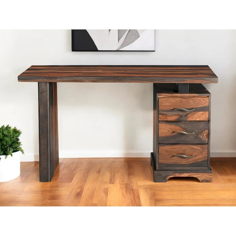 54-Inch Brown Live-Edge Solid Wood Writing Desk