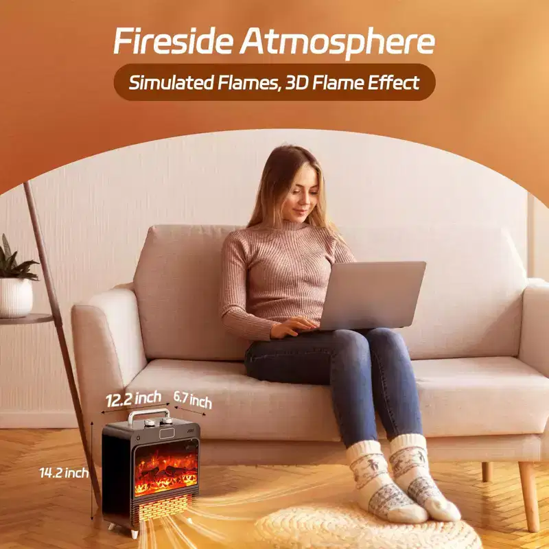KikiBriz Electric Space Heater,Electric Fireplace Heaters with Realistic 3D Flame,Knob Control,Overheat Protection,Quiet&Safe