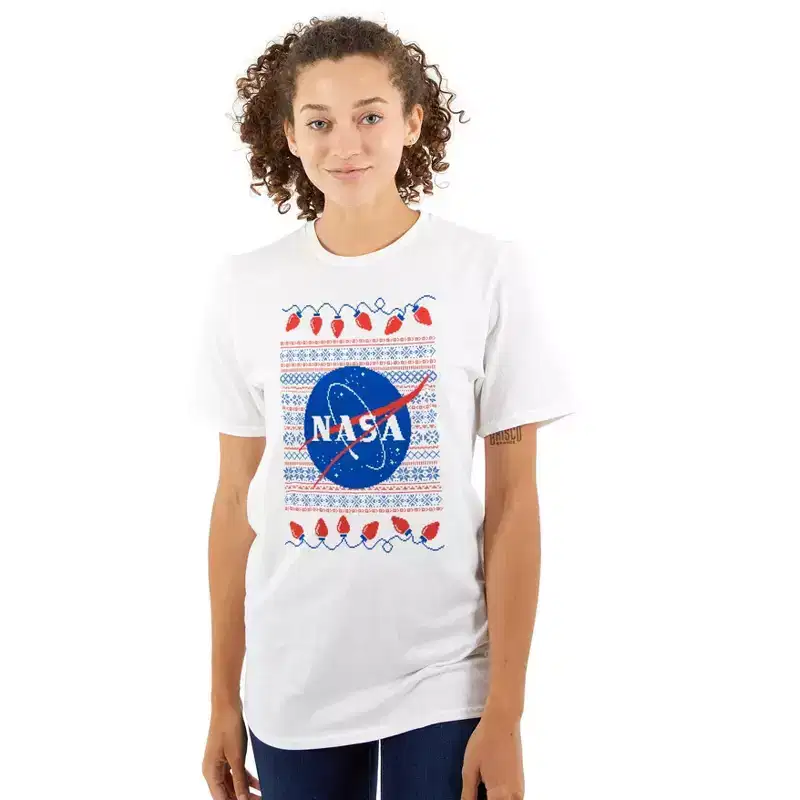 Ugly Christmas Pattern NASA Logo Graphic T Shirt Men or Women Brisco Brands