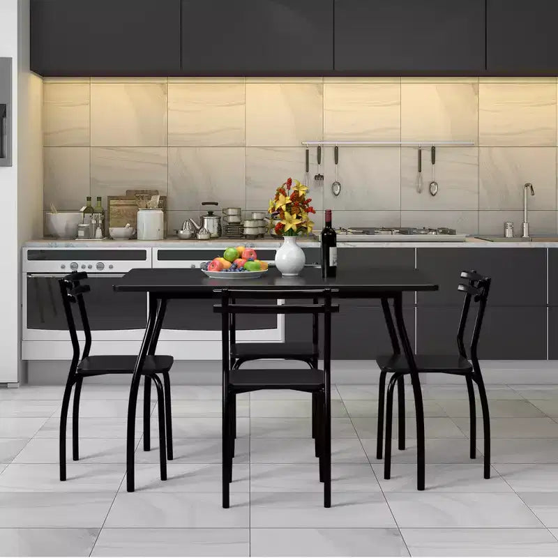 Costway 5 Piece Dining Set Table 30.0 And 4 Chairs Home Kitchen Room Breakfast Furniture Black