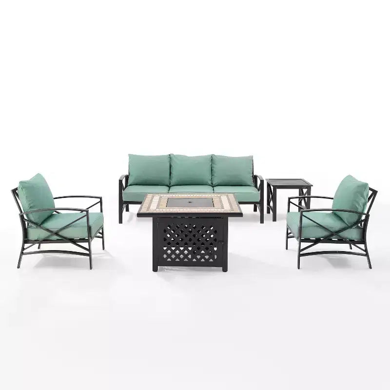 Crosley 5pc Kaplan Outdoor Patio Sofa Set with Fire Table