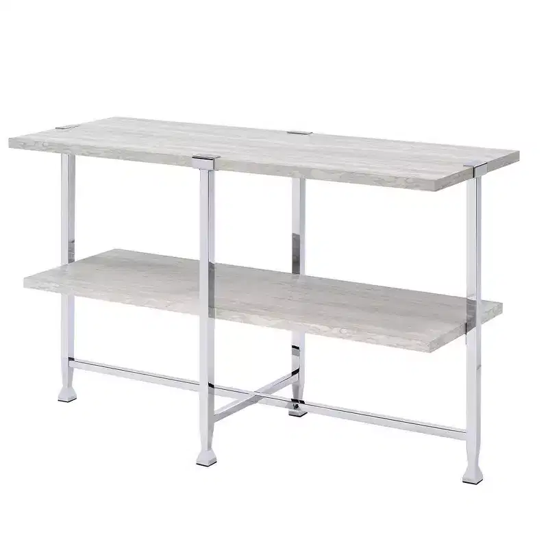 Acme Furniture Brecon Console Table White Oak/Chrome Finish