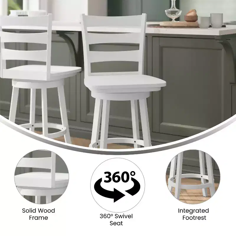 Emma and Oliver Classic Ladderback Counter Height Dining Stool with Wood Seat