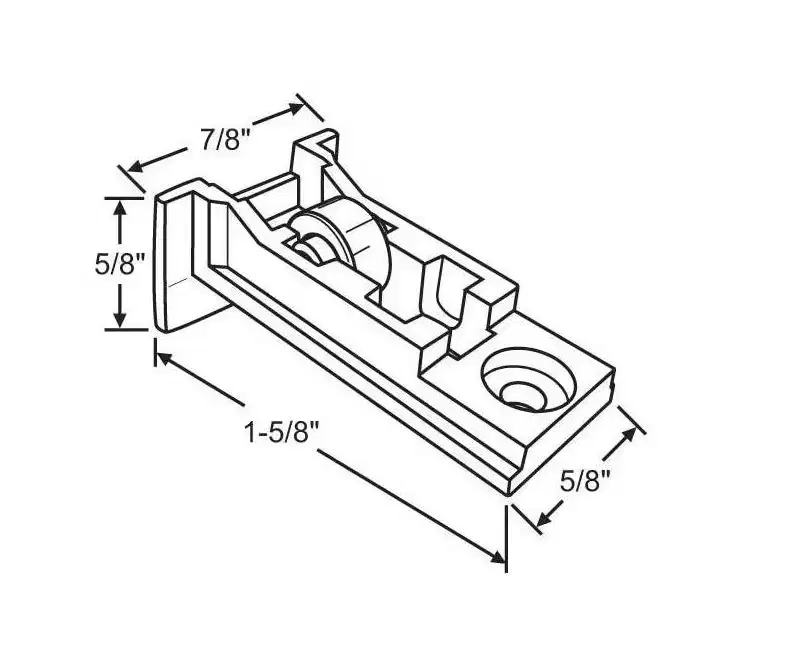 Brixwell Sliding Window Roller Assembly, 3/8 Brass Wheel, Nylon Housing, 1-5/8 Length, 5/8 Height, 7/8 Upper Width, White Finish