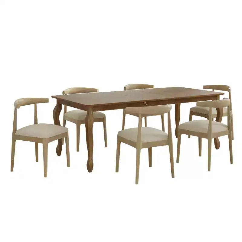 Christopher Knight Home Aubrietta 7-Piece Dining Set with Extendable Table and Upholstered Chairs, Linen/Natural