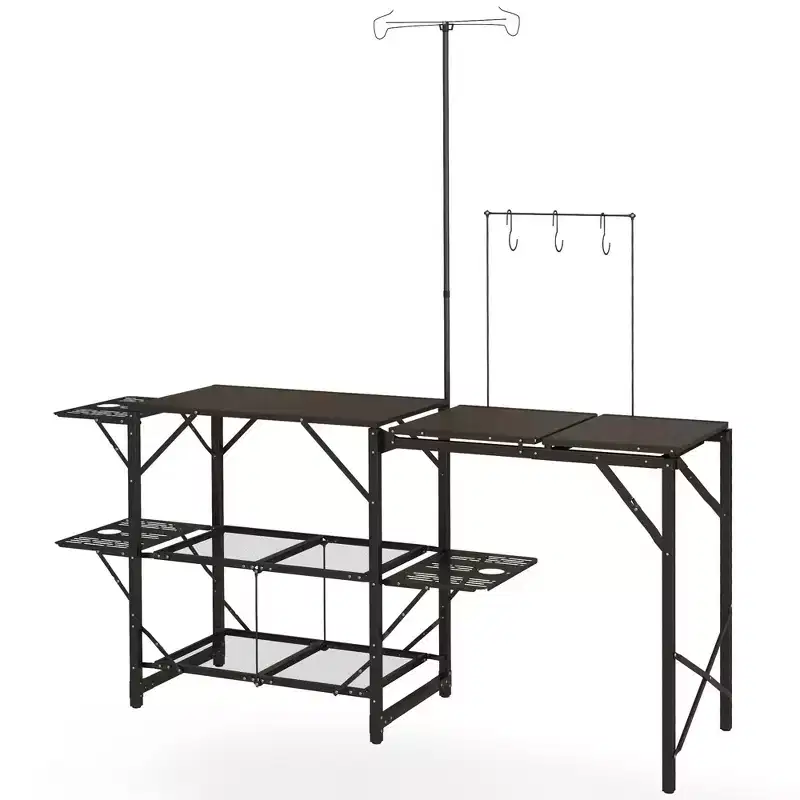 Outsunny Folding Camp Kitchen, Camping Table Cooking Station with Adjustable Lamp Stand