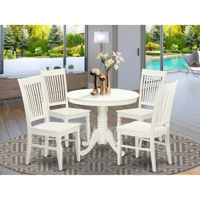 HomeStock 5-Piece Linen White Finish Solid Wood Top Dining table with 4 Chairs