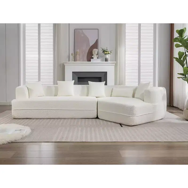 GDFStudio Arvik 128 Modern 3-Seater Boucle Upholstered Sectional Sofa with Pillows