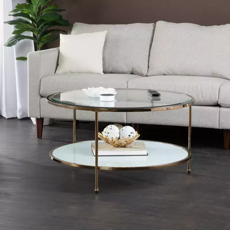 Risa Round Coffee Table with Storage - Gold