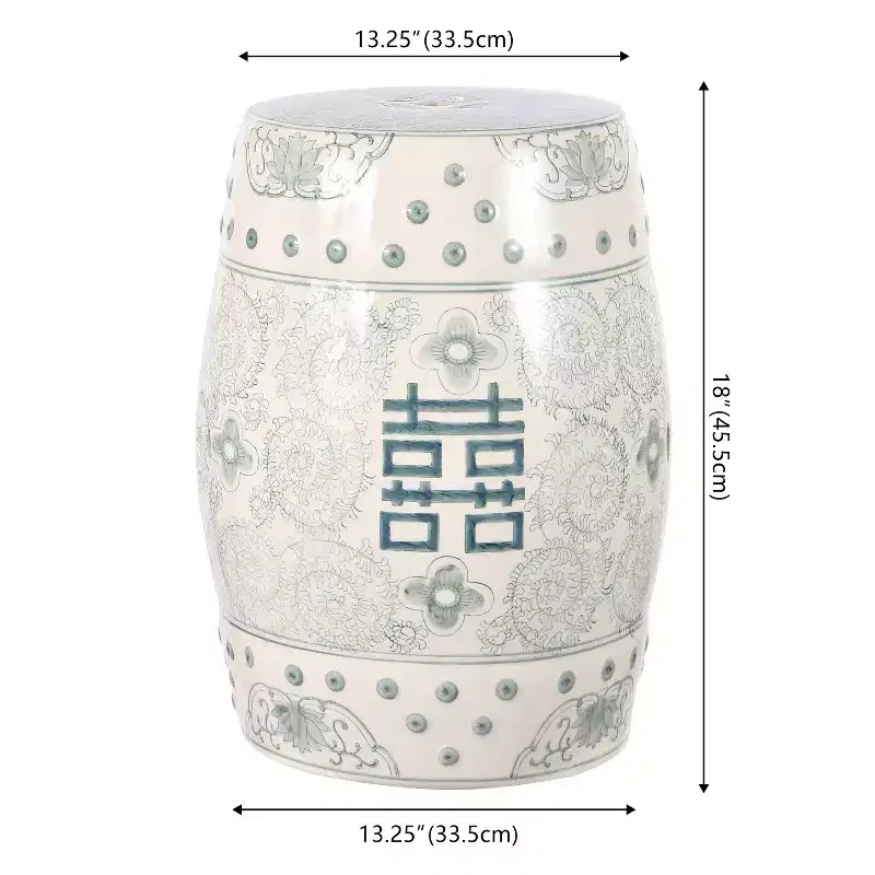 JONATHAN Y Double Happiness 18 Chinoiserie Ceramic Drum Garden Stool/Accent Table