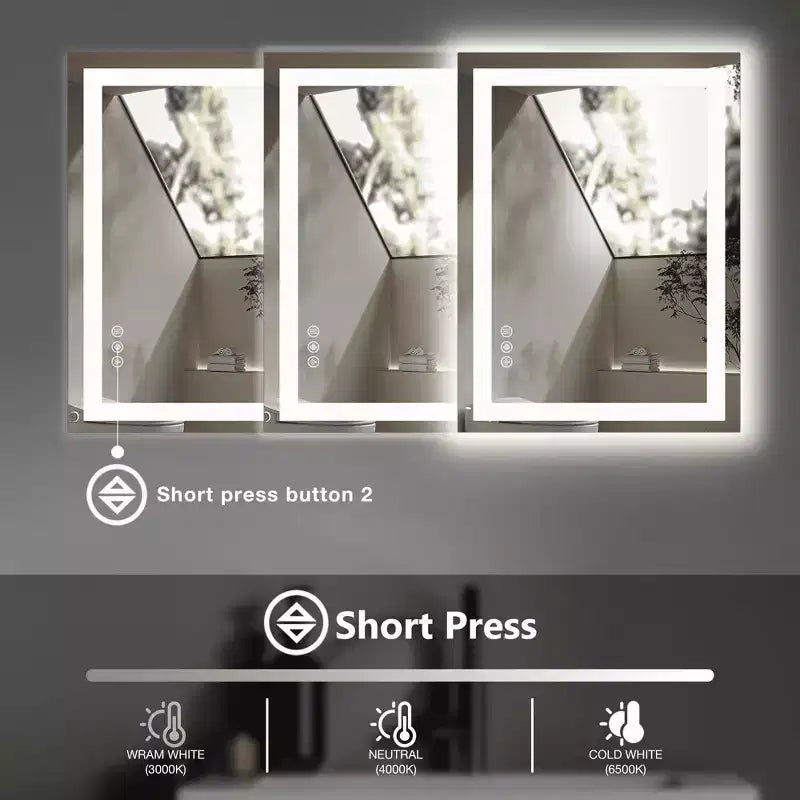 MAYEERTY Bathroom Mirror Dual Light Source Three Lighting Modes