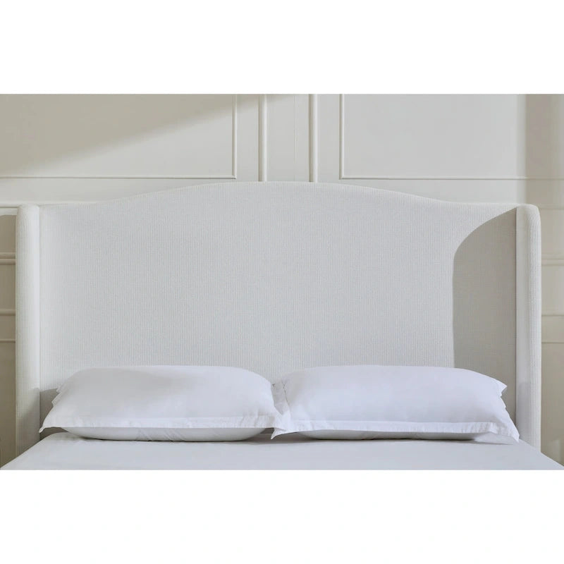 King Wingback Upholstered Bed | 54 Camelback Headboard | Cream Chenille | 1000 lb