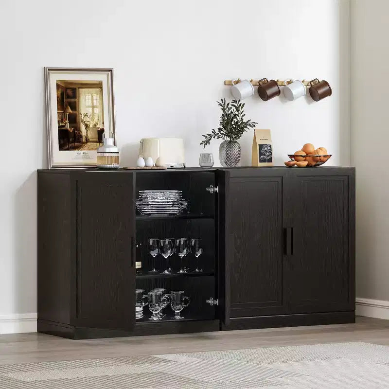 PexFix 62x31x16 Wood Kitchen Storage Pantry Cabinet with Adjustable Shelves in Black