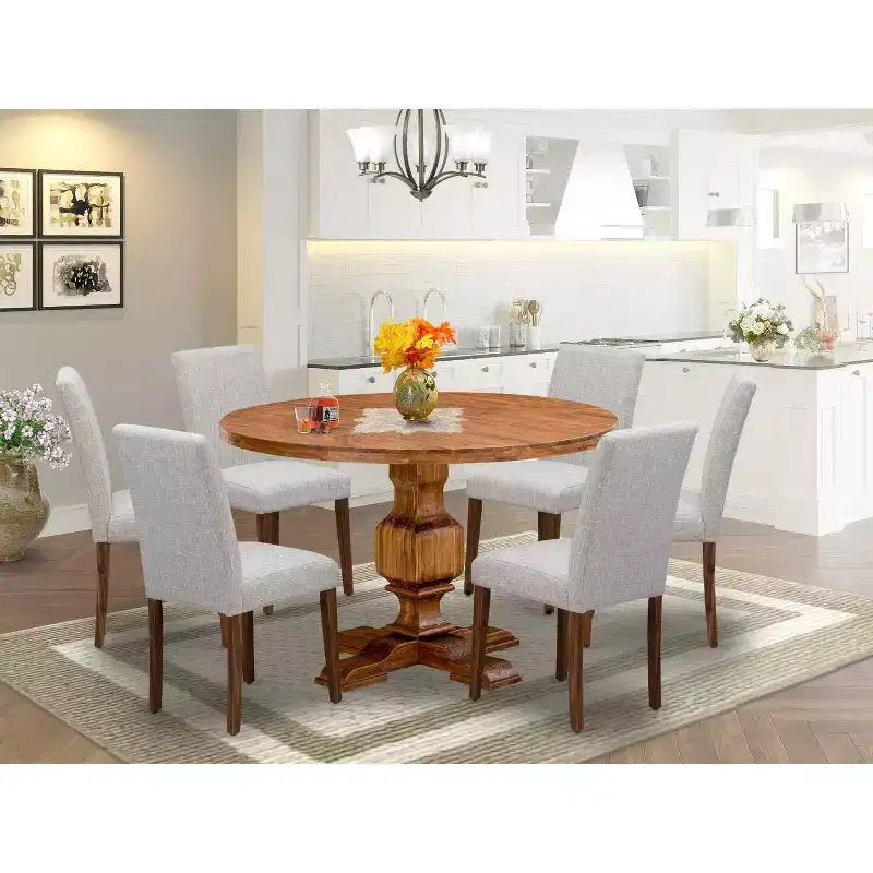 HomeStock 7-Piece Natural Oak Finish Solid Wood Top Dining Table with 6-Parson Chairs