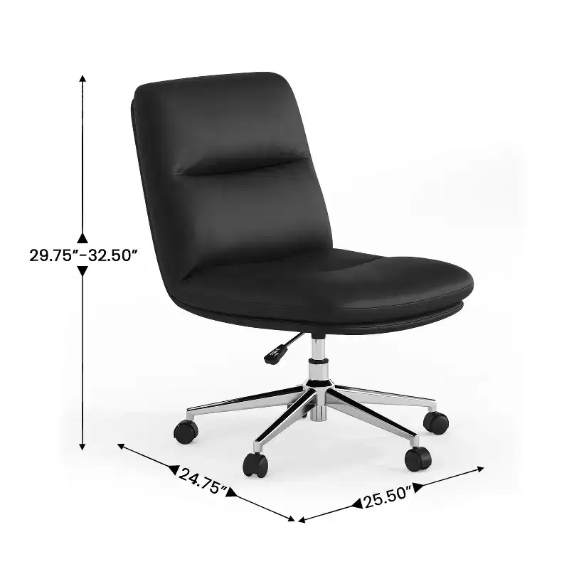Emma and Oliver Mid-Back Armless Swivel Office Chair with Wheels, Padded Upholstered Back/Seat, Adjustable Height, and Sturdy Frame