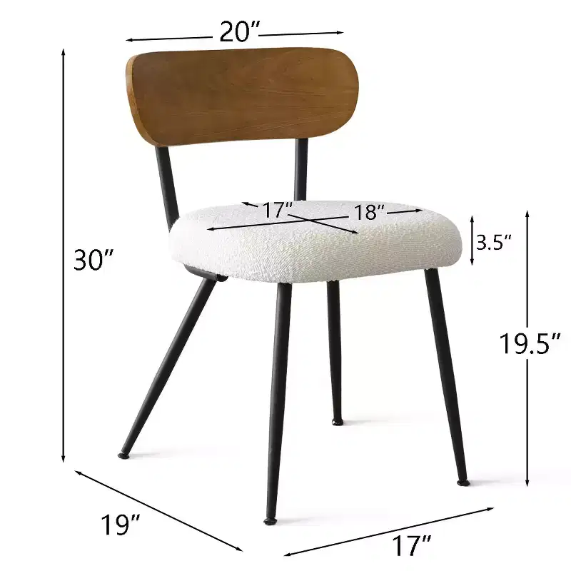 Mid-Century Modern Upholstered Dining Chairs Set of 4, Armless Side Chairs with Black Metal Legs, Boucle Seats and Curved Backrest - Panipeachy
