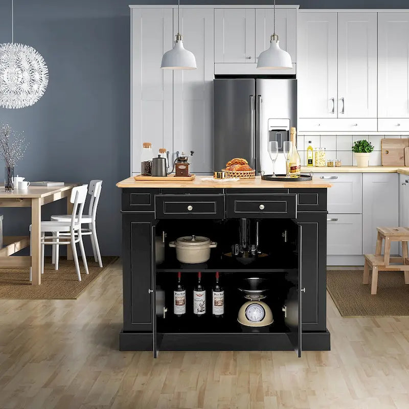 Gymax Large Kitchen Island Drop Leaf Breakfast Bar w/ Wood Top Shelves