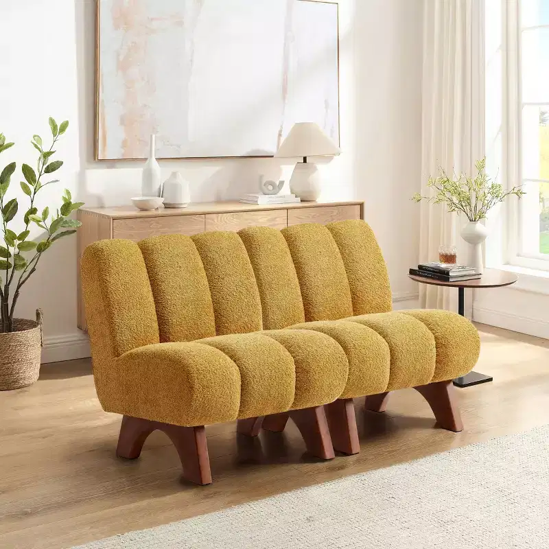 Art Leon Polar Fleece Fabric Upholstered Accent Slipper Chair with Rubber Wood Legs