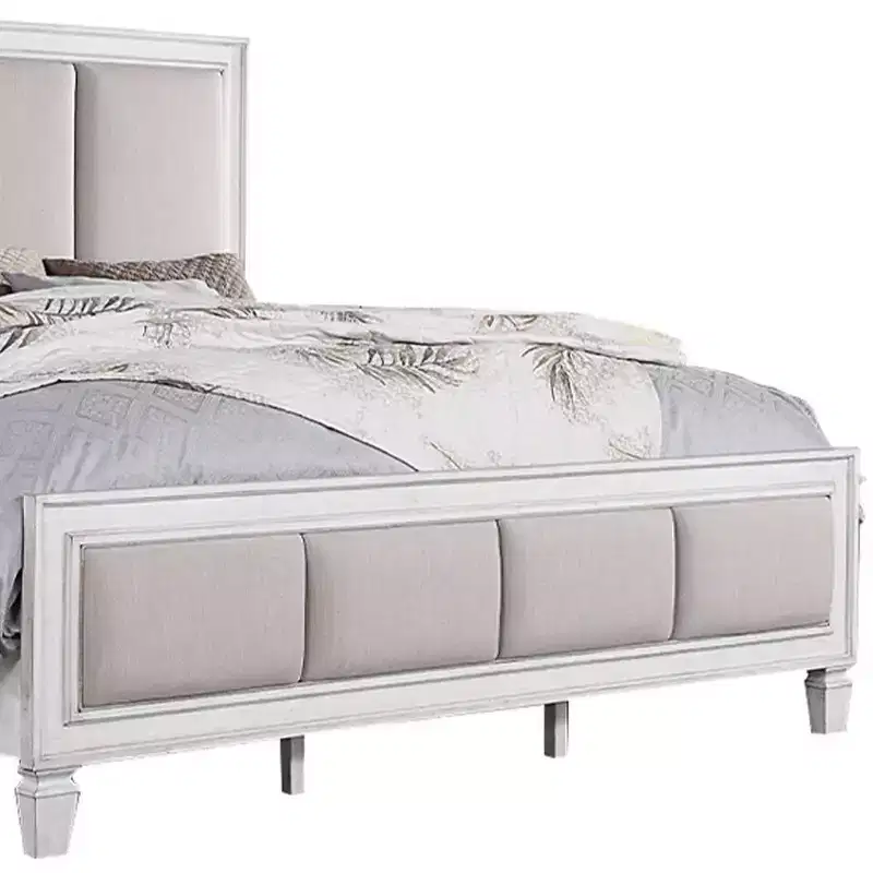 88 Eastern King Bed Katia Bed Light Gray Linen, Rustic Gray Weathered White Finish - Acme Furniture
