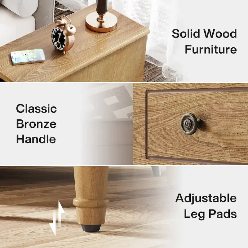 Solid Wood Narrow Side Table with 3 Drawers – Fully Assembled