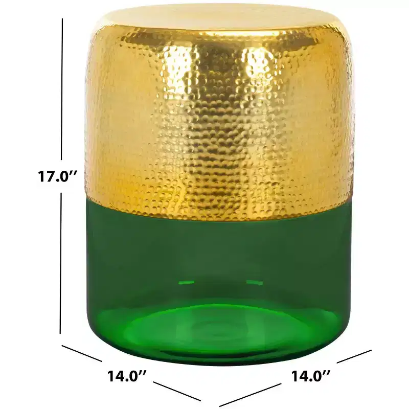 Saanvi Round Accent Table - FOX5530A - Champagne Gold/Green - Safavieh Couture