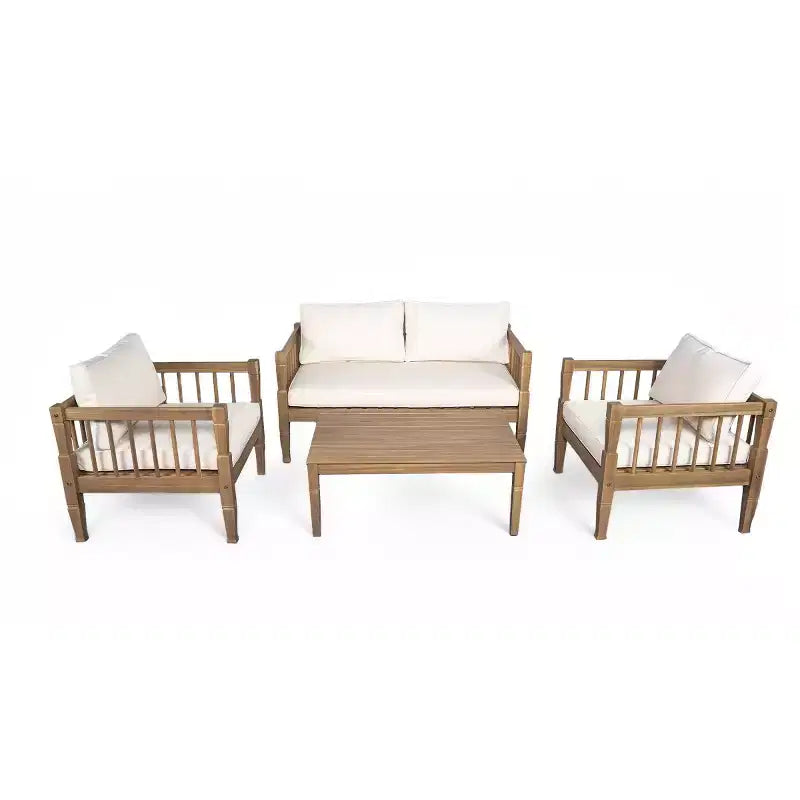 4-Piece Outdoor Patio Furniture Set with Coffee Table, Deep Seating Conversation Set with Cushions for Backyard, Balcony & Garden-Panipeachy