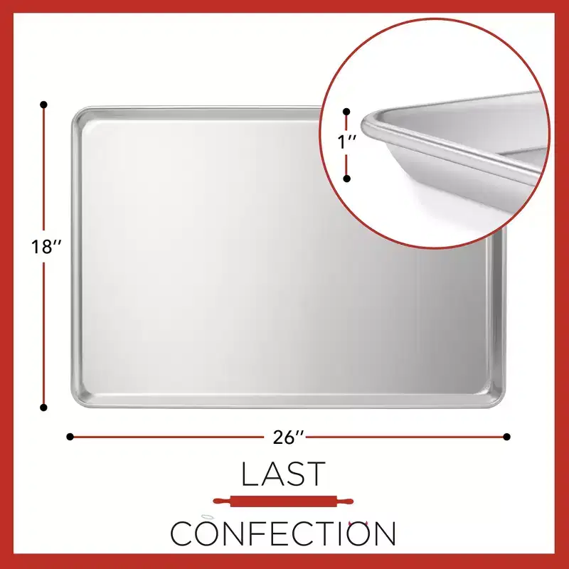 Last Confection 18 x 26 Commercial Grade Baking Sheet Pans, Aluminum Full-Size Rimmed Cookie Sheet Trays