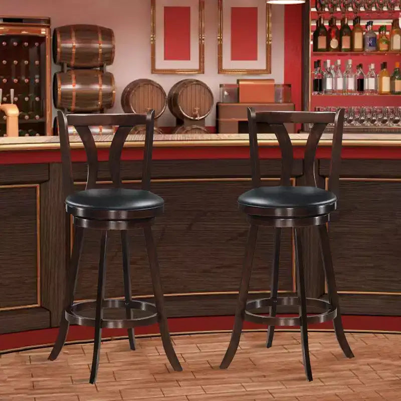 Swivel Bar Stools 29.5 with Rubber Wood Legs, PVC Leather Seat