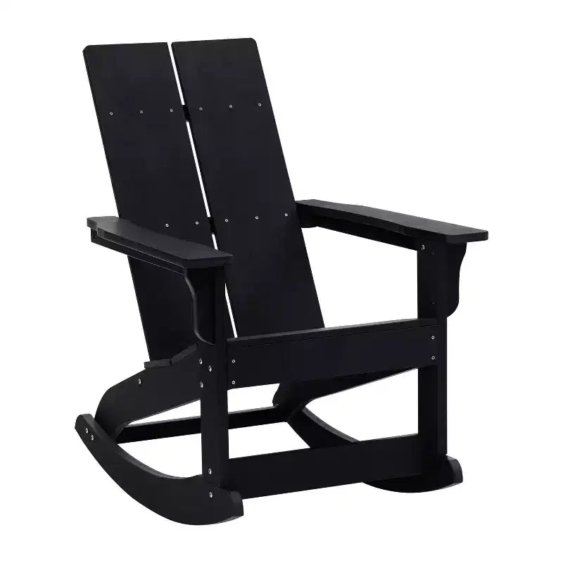 Flash Furniture Finn Modern Commercial Grade All-Weather 2-Slat Poly Resin Wood Rocking Adirondack Chair with Rust Resistant Stainless Steel Hardware