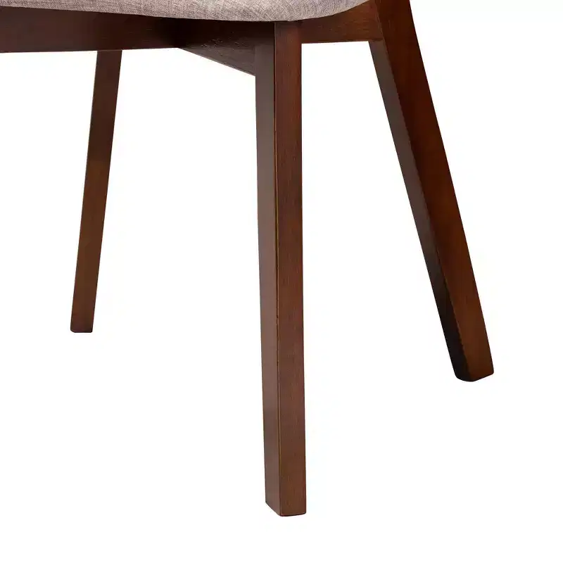 Baxton Studio 2pc Dannell Fabric and Wood Dining Chairs Gray/Walnut Brown/Light Brown: Mid-Century, Rattan Detail, Foam Cushion