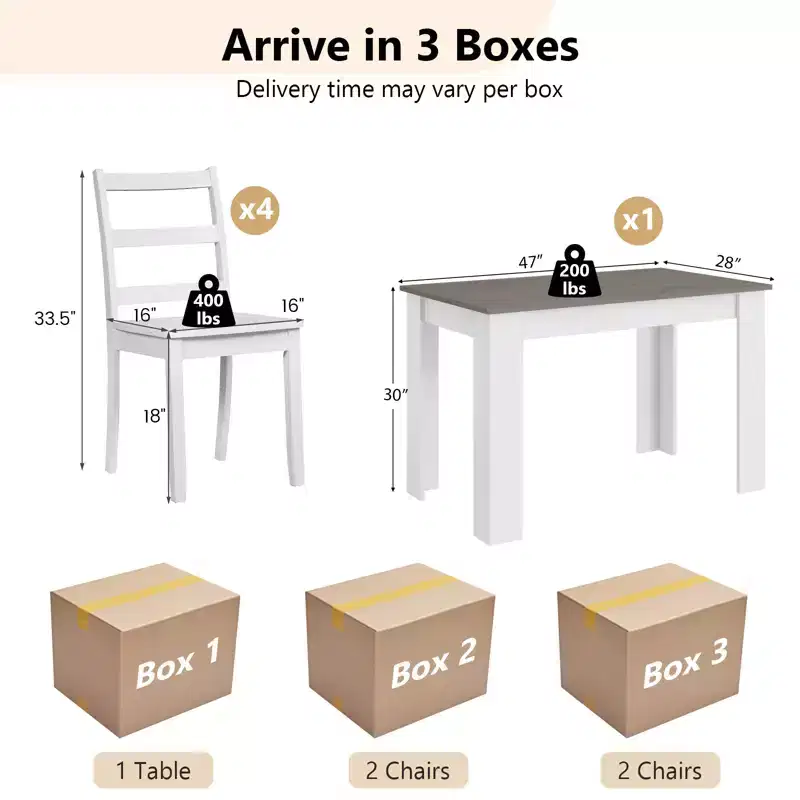Costway 5 PCS Dining Set Modern Rectangle Table & 4 Rubber Wood Chairs Kitchen Breakfast