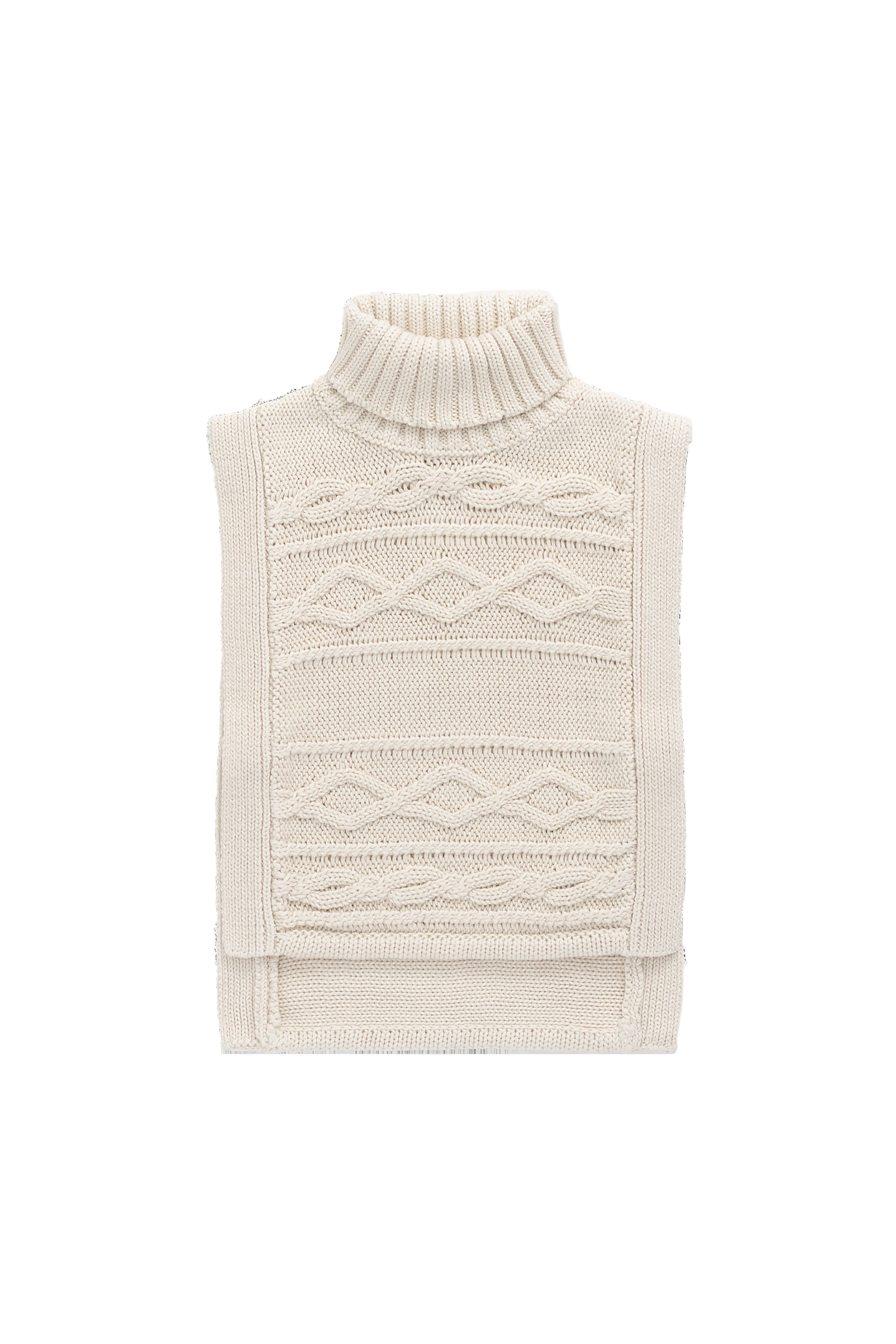 Classic Vanilla Cotton Cable Knit Poncho with Turtleneck & Front Button Detail