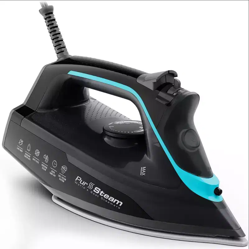 PurSteam SteamBurst+ 1750W Steam Iron, Ceramic Soleplate, Adjustable Steam, Burst of Steam, Self-Clean, Anti-Calc, Anti-Drip, Auto Shut-Off