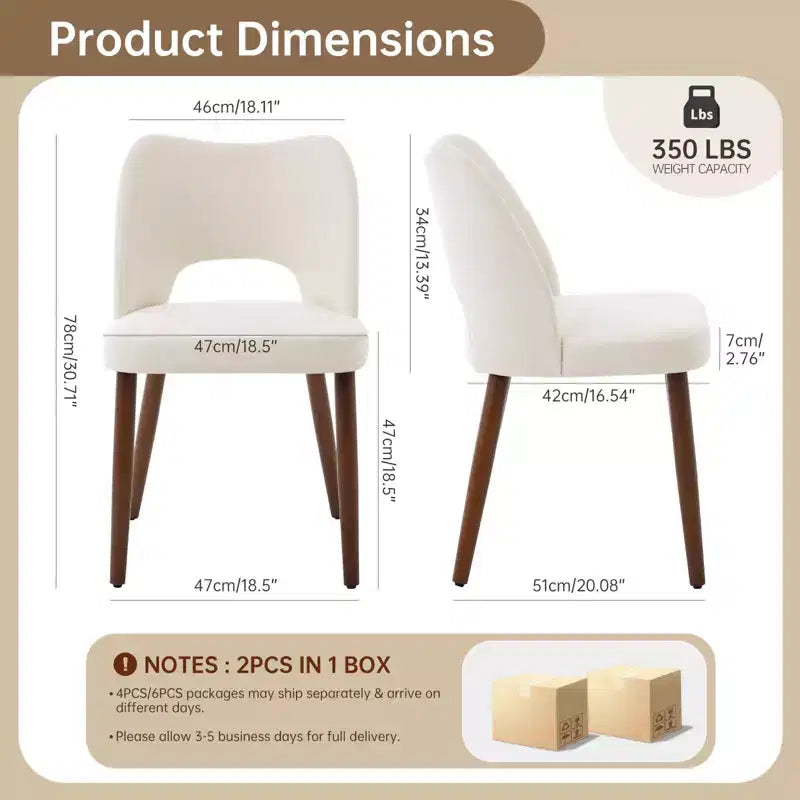 Set of 2 Wooden Dining Chairs | Modern Farmhouse Fabric Upholstered Chairs with Hollow Back & Adjustable Foot Pegs for Dining Room, Living Room