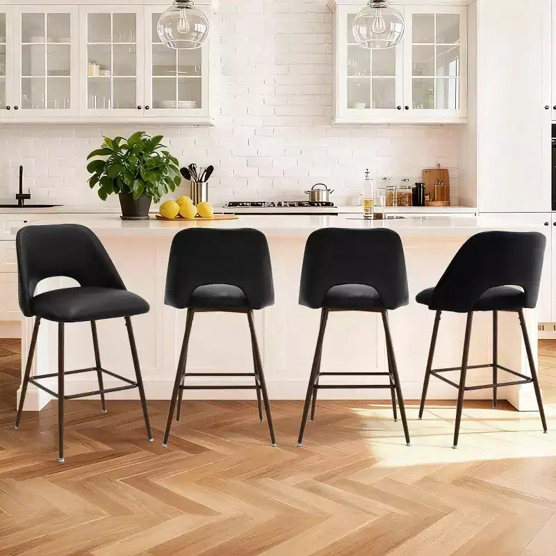 Set of 2 Mid-Century Faux Leather Counter Height Bar Stools, 26 Kitchen Island Chairs with Walnut Finish Metal Legs - Panipeachy