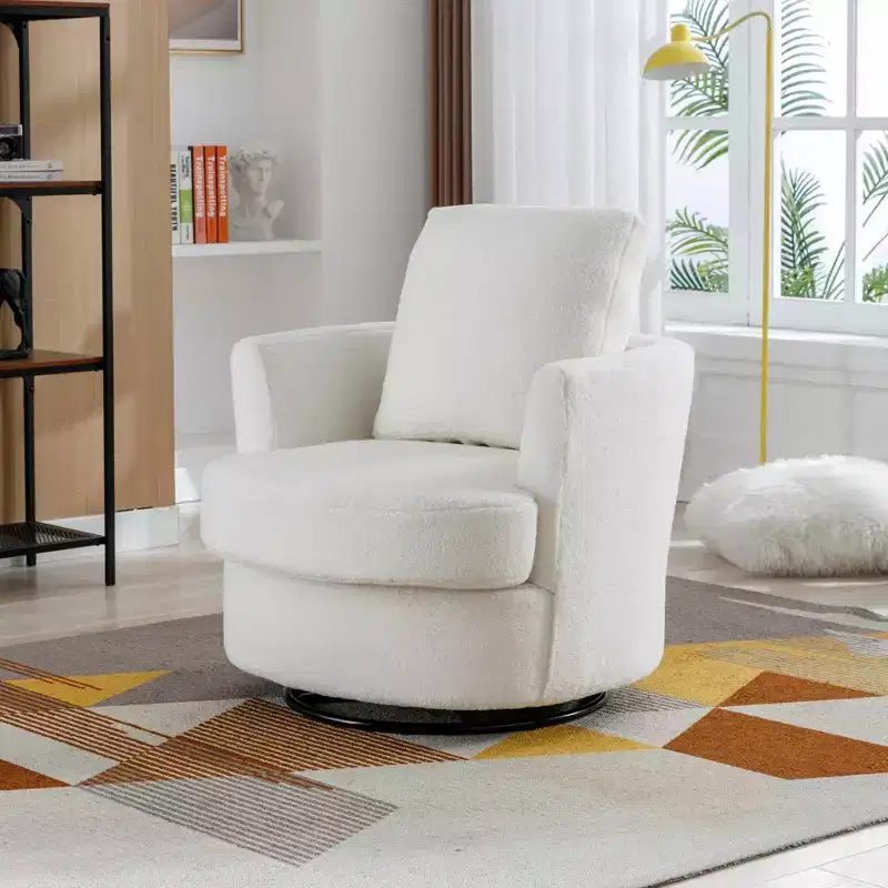 GDFStudio Bertha Swivel Boucle Upholstered 32 Wood and Steel Chair