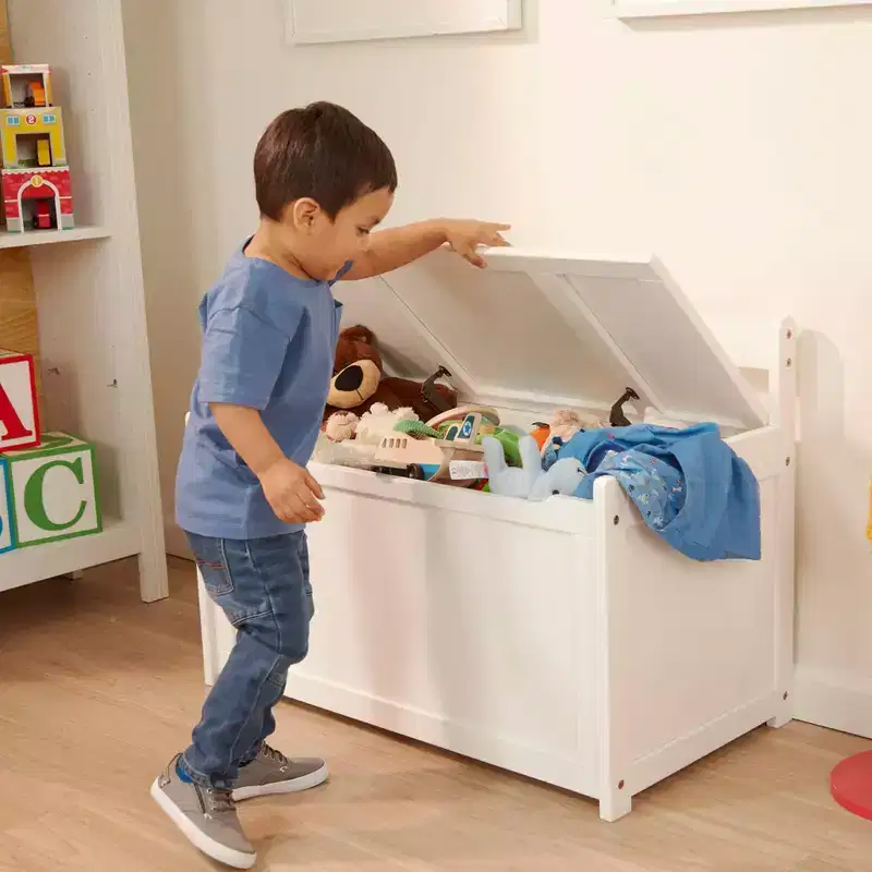 Melissa & Doug Wooden Toy Chest - White Furniture for Playroom: Storage Trunk Wood Frame, Holds 150 lbs Weight