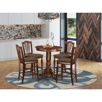 HomeStock 5-Piece Round Mahogany Finish Solid Wood Top Dining table with 4 Chairs