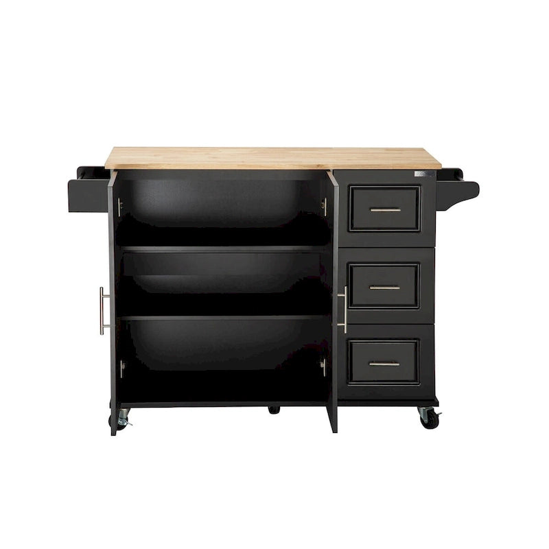 Mobile Kitchen Island & Kitchen Cart,With Extendable Rubber Wood Top and 3 Drawers - 53.93(L) x 17(W) x 36.22(H