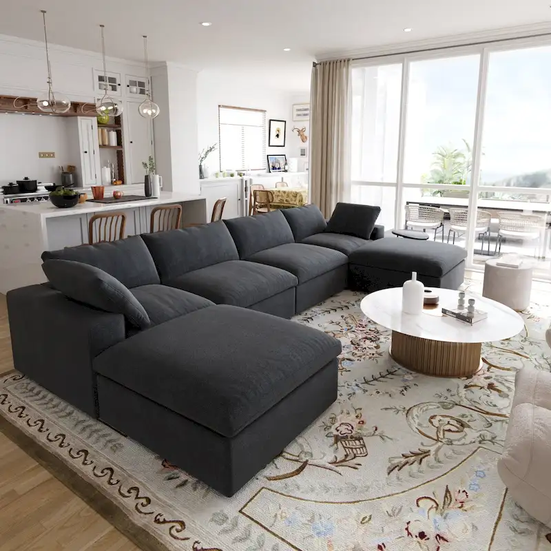 156 Convertible Modular Sectional Sofa Couch, Modern U Shape Minimalism Sofas Couches with Pillows