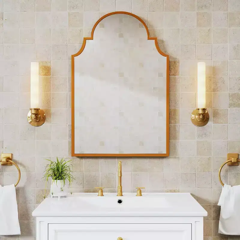 PexFix White Bathroom Vanity Set with Arched Mirror 30 Inch Single Sink Vanity Cabinet with Soft-Close Doors & Drawers for Bathroom Storage and Dcor