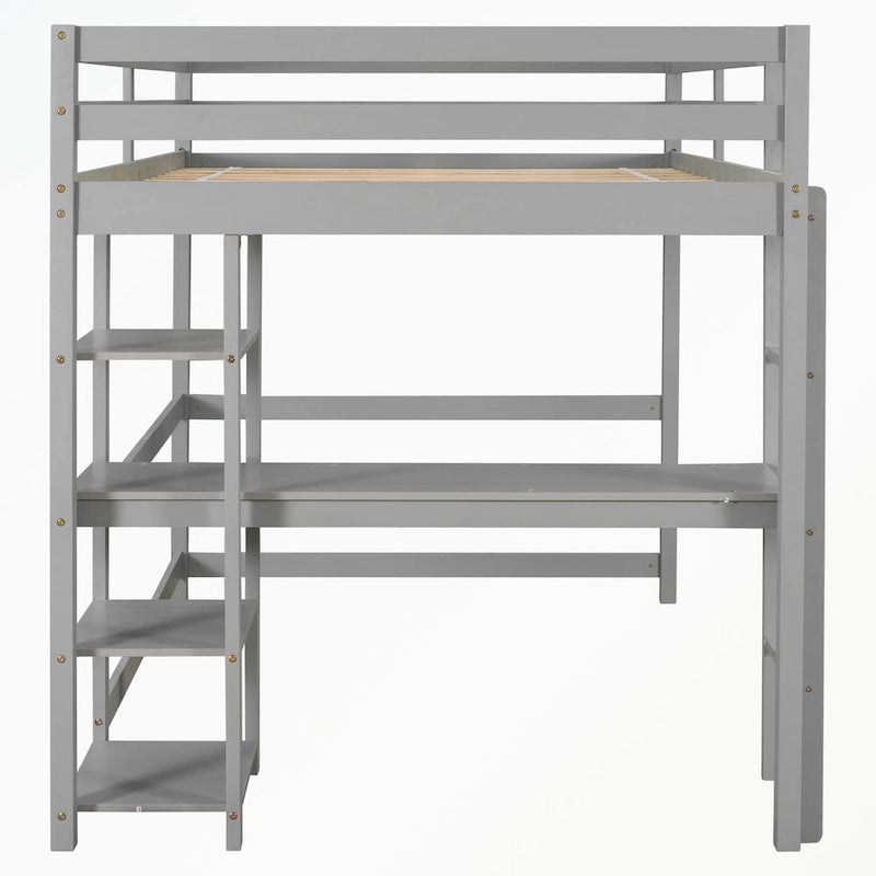 Full Loft Bed with Desk and Shelves