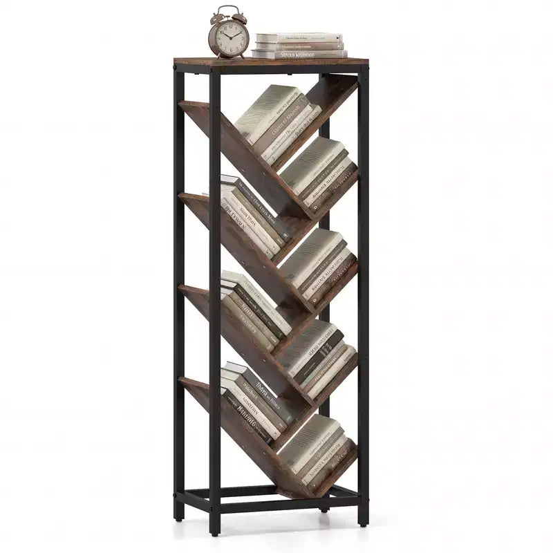 9-Tier Tree-Shaped Freestanding Bookcase - Corner Narrow Display Shelf