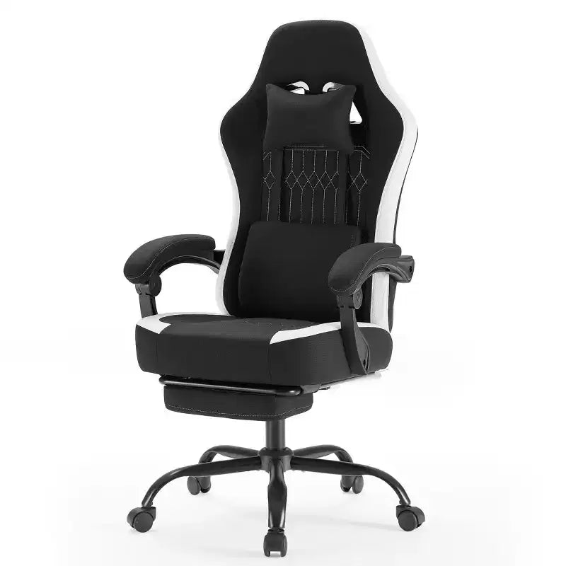 TUYOHW Microfiber Swivel Criss Cross Chair on Wheels,Office Chair with Removable Headrest and Waist Pillow,Gaming Chair for Office