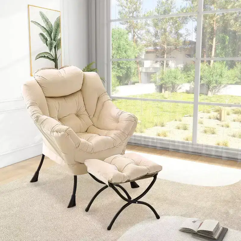 Acekool 2-Piece Lounge Chair Set with Ottoman - Modern Relaxation Armchair with Side Pocket, Supportive Backrest & Footrest