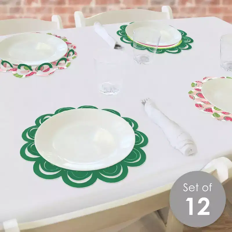 Big Dot of Happiness Sweet Watermelon - Fruit Party Round Table Decorations - Paper Chargers - Place Setting For 12