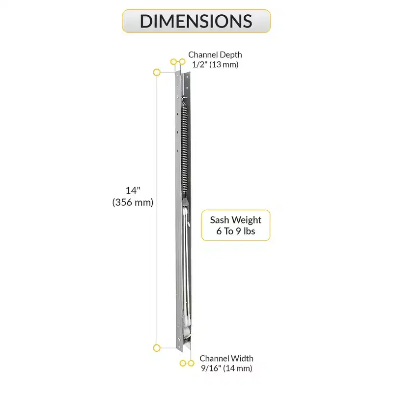 Brixwell Window Channel Balance 14 Length, 9/16 Channel Width, For 6 To 9 lbs Sash Weight, Without Sash Guides, Aluminum Finish
