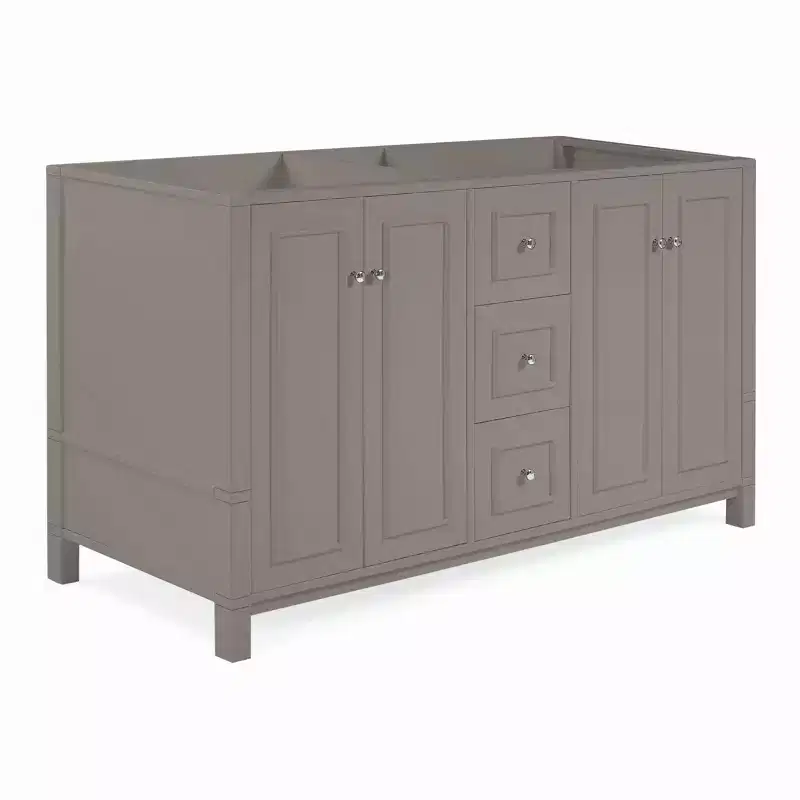 Alaterre Furniture Williamsburg 60 in. Double Sink Bathroom Vanity - Freestanding Cabinet Without Top, Gray