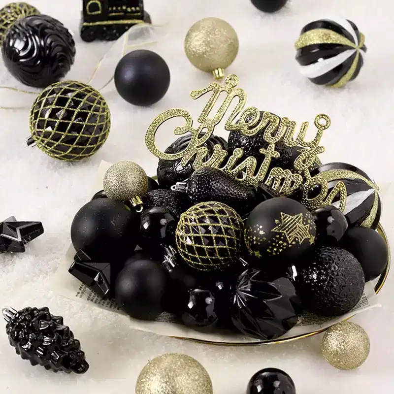 65 PCS Holiday Balls Ornaments Set, Shatterproof Plastic Decorative Baubles Includes Stars & Train for Xmas Tree Decor Holiday Party Decoration