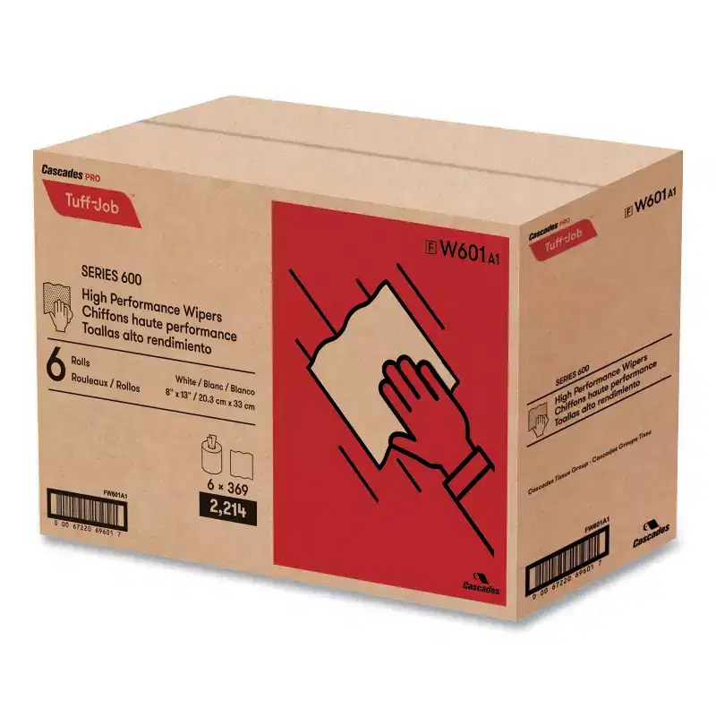 Cascades PRO Tuff-Job Spunlace Towels, Centerpull Roll, 8 x 13, White, 369 Sheets / Roll, 6 / Carton